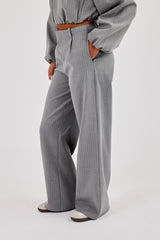 Pinstripe Wide Leg Trouser - Grey