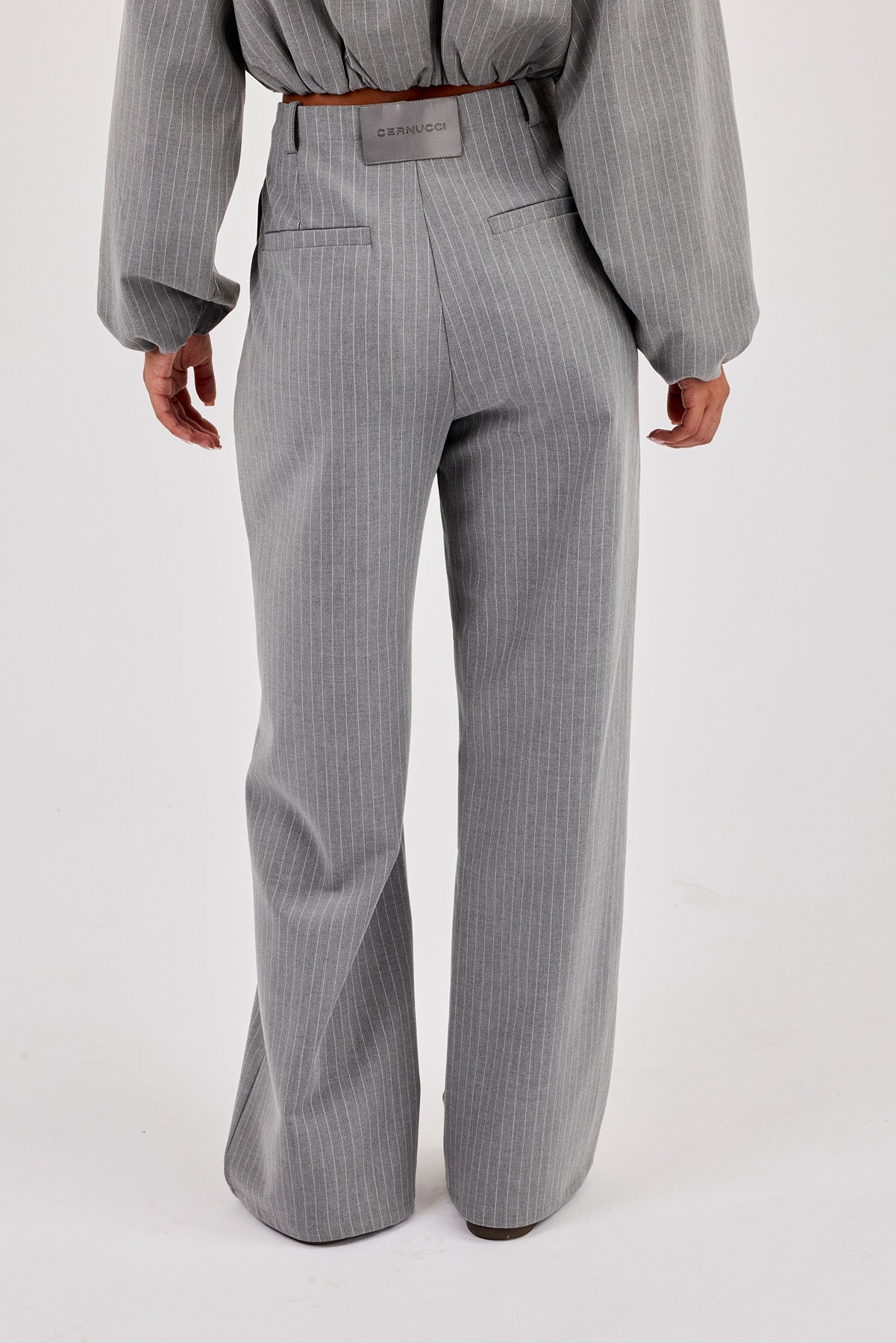 Pinstripe Wide Leg Trouser - Grey