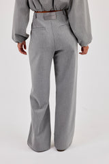 Pinstripe Wide Leg Trouser - Grey