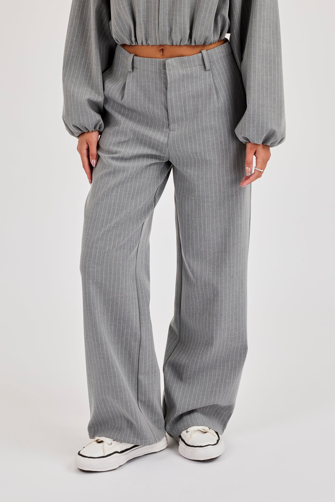 Pinstripe Wide Leg Trouser - Grey