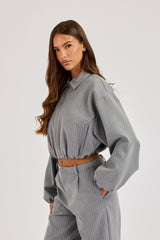 Pinstripe Collared Bomber Jacket - Grey