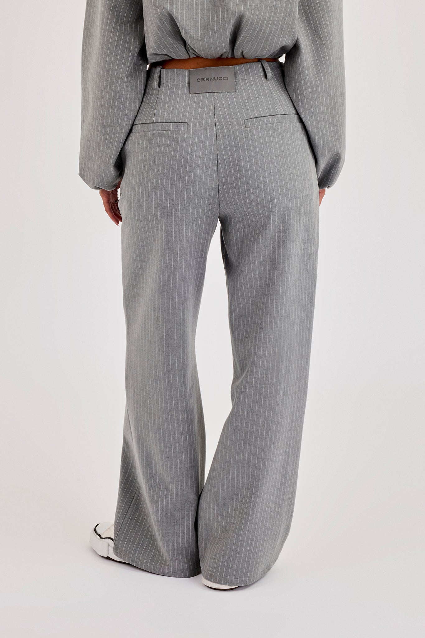 Pinstripe Wide Leg Trouser - Grey