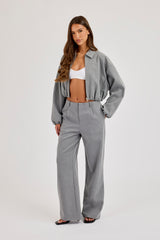 Pinstripe Collared Bomber Jacket - Grey