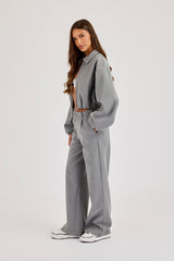 Pinstripe Collared Bomber Jacket & Wide Leg Trouser - Grey