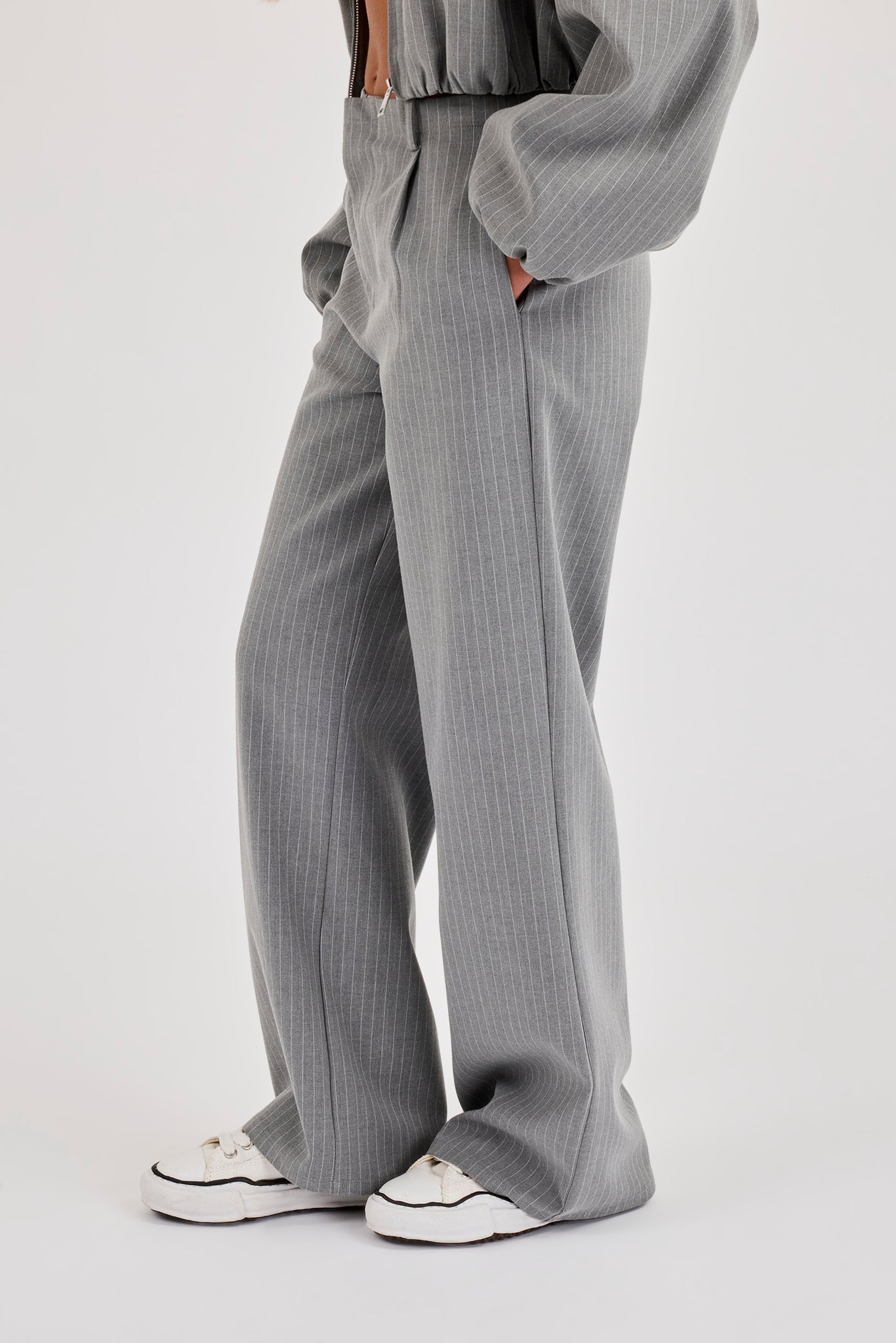 Pinstripe Wide Leg Trouser - Grey