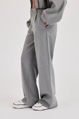 Pinstripe Wide Leg Trouser - Grey