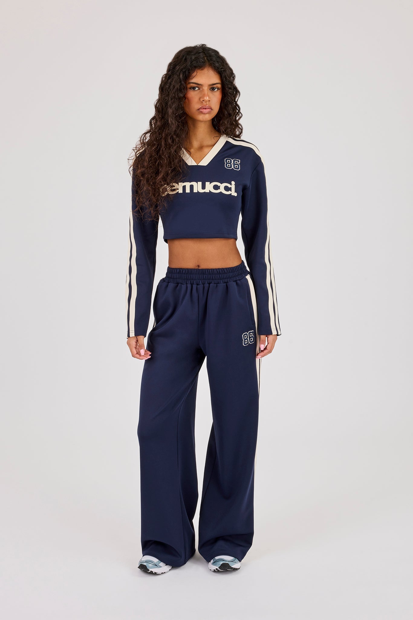 Fitted Taping Football Top - Navy Blue