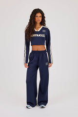 Fitted Taping Football Top - Navy Blue