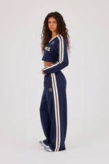 Fitted Taping Football Top & Embroidered Wide Leg Taping Pant - Navy Blue