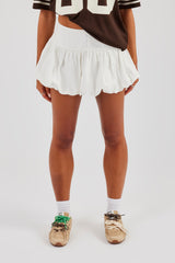 Balloon Button Detail Skirt - White