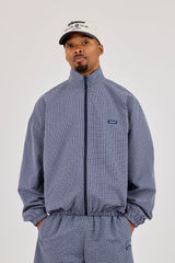 Check Funnel Neck Zip Jacket - Navy