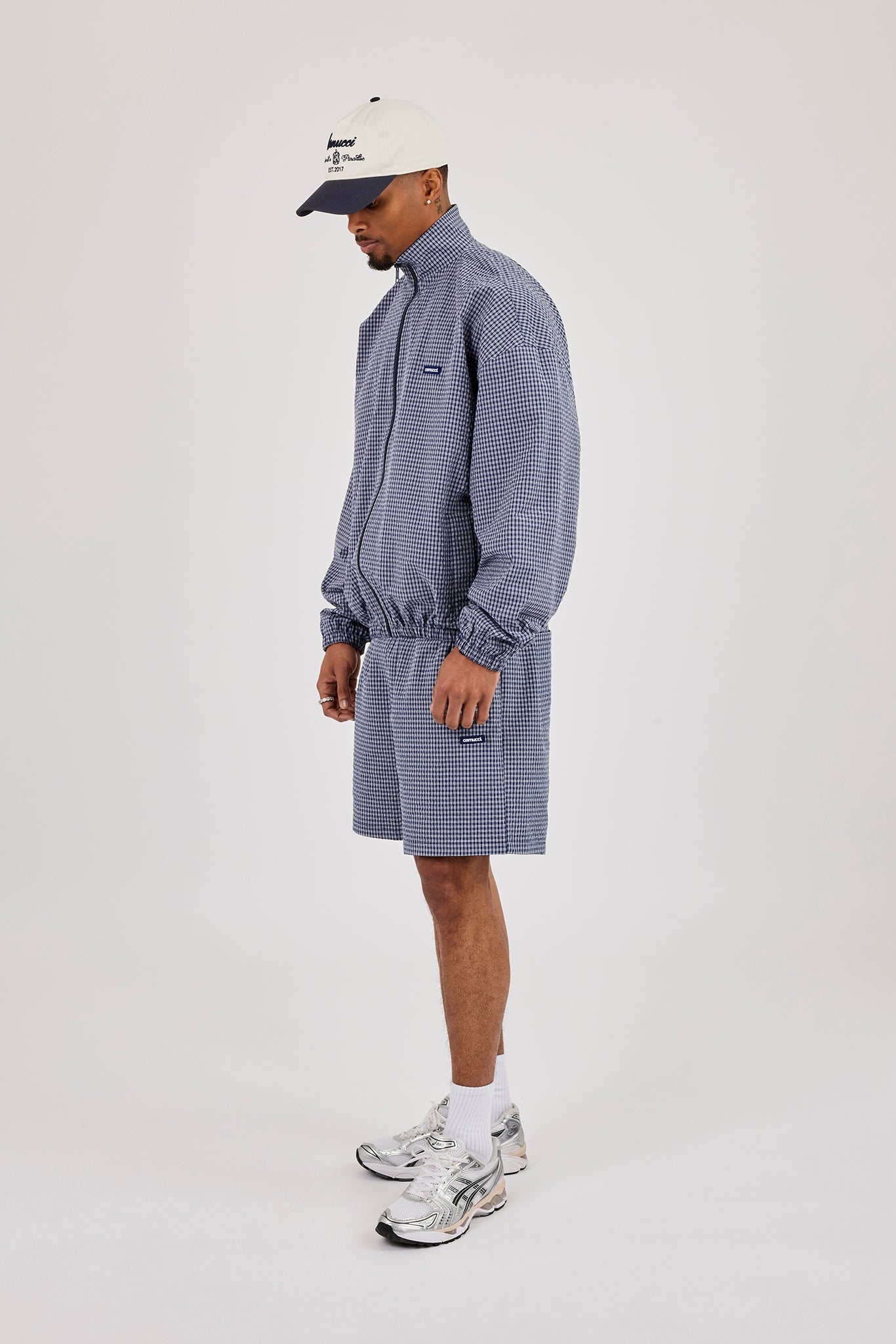Check Funnel Neck Zip Jacket & Relaxed Check Short - Navy