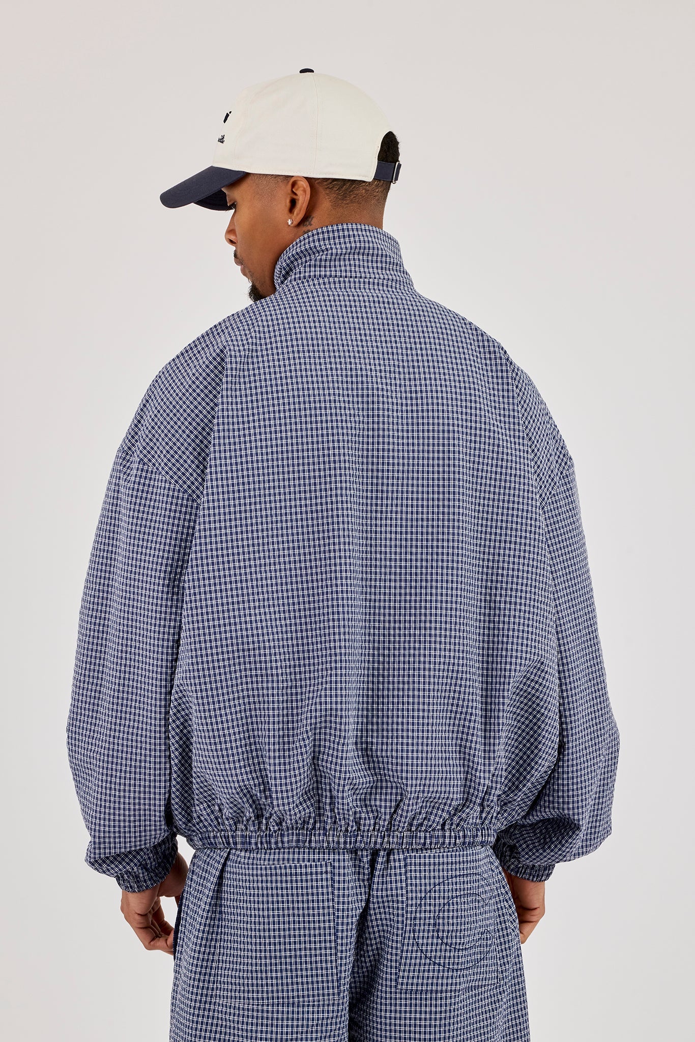 Check Funnel Neck Zip Jacket - Navy