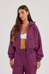 Chain Stitch Cropped Zip Through Hoodie - Cosmic Purple