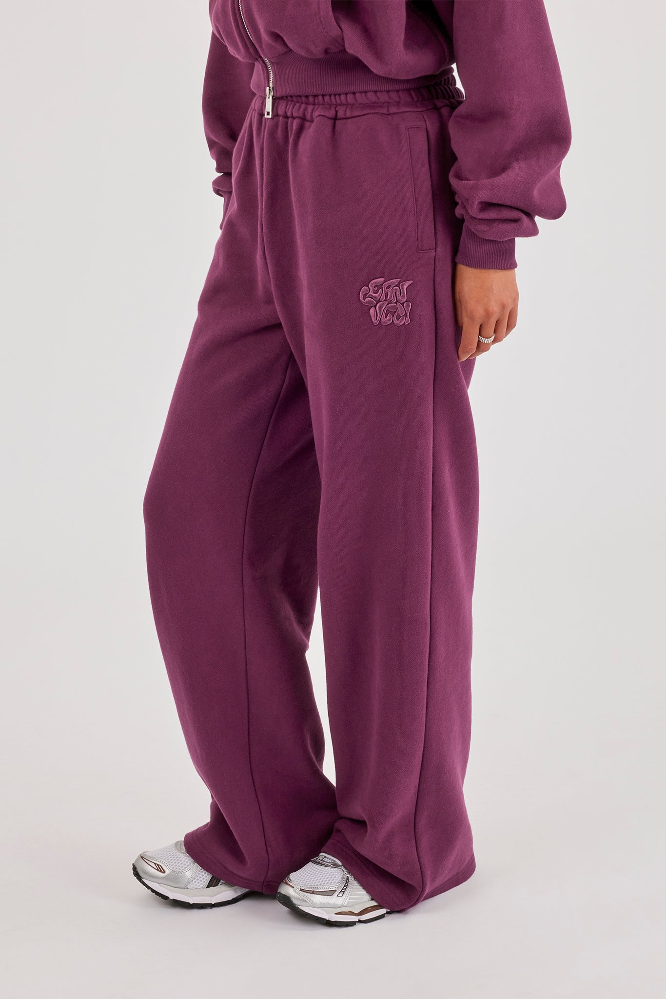 Chain Stitch Wide Leg Jogger - Cosmic Purple