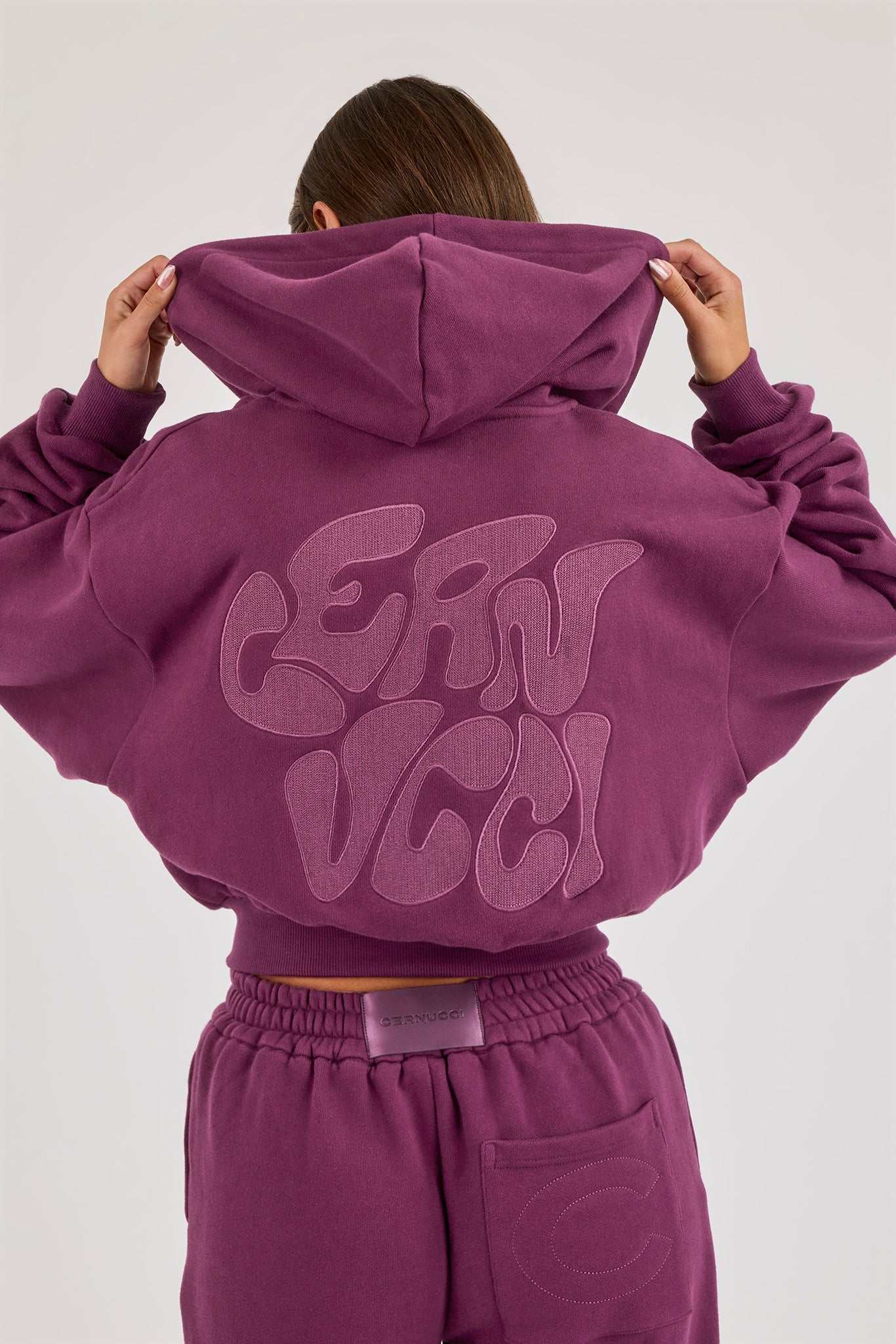 Chain Stitch Cropped Zip Through Hoodie - Cosmic Purple