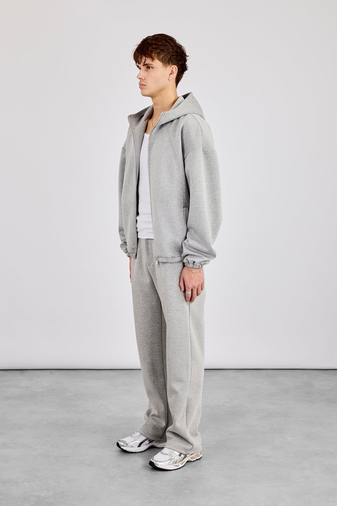 Zip Hooded Panelled Scuba Jacket & Relaxed Scuba Trouser - Grey