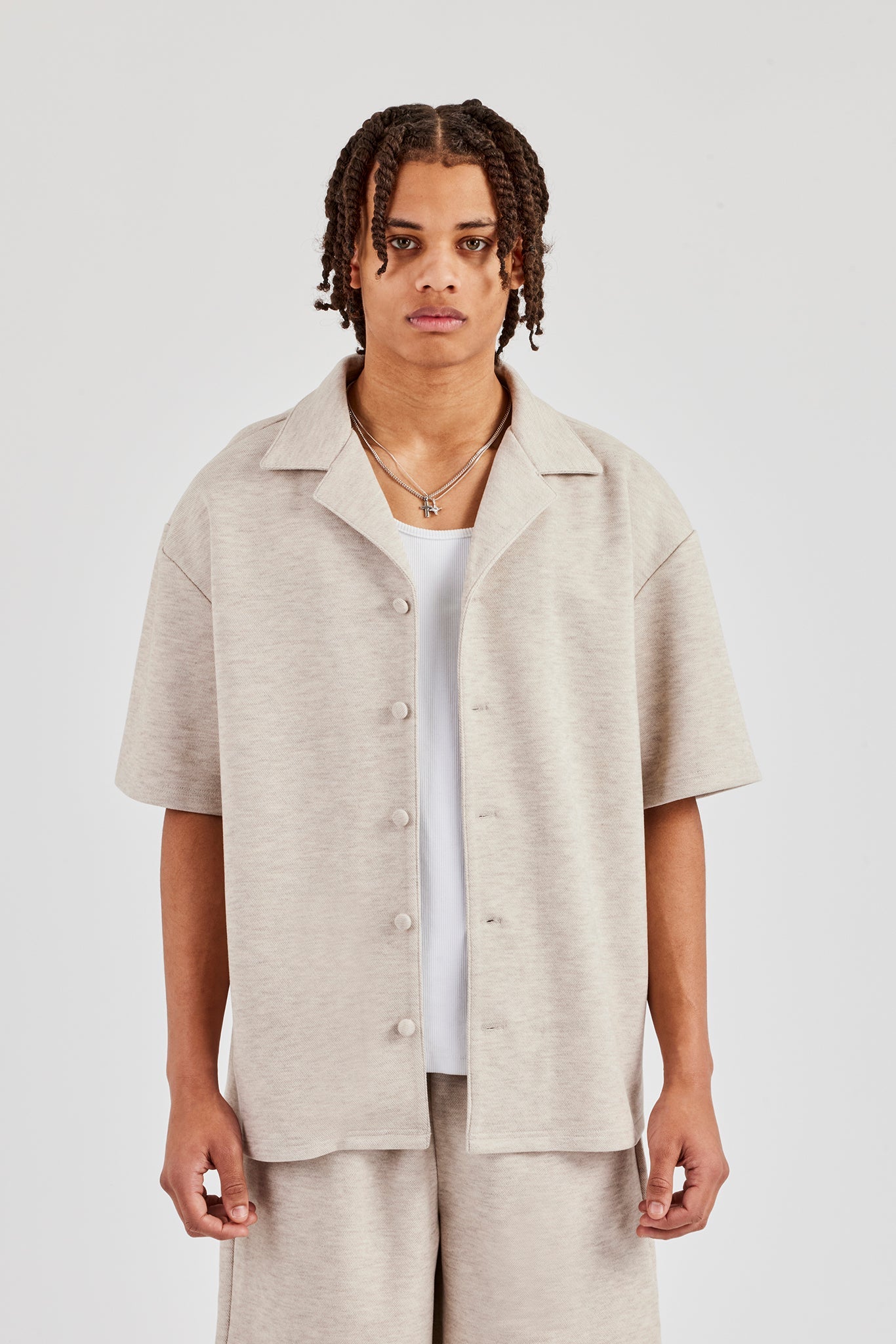 Textured Revere Collar Shirt - Stone
