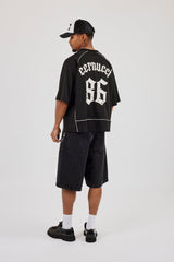 Mesh Back Print Oversized T-Shirt - Black