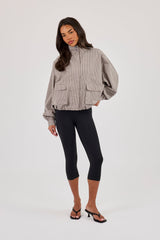 Check Nylon Funnel Neck Jacket - Beige