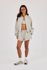 Check Twill Funnel Neck Jacket & Short & Off White