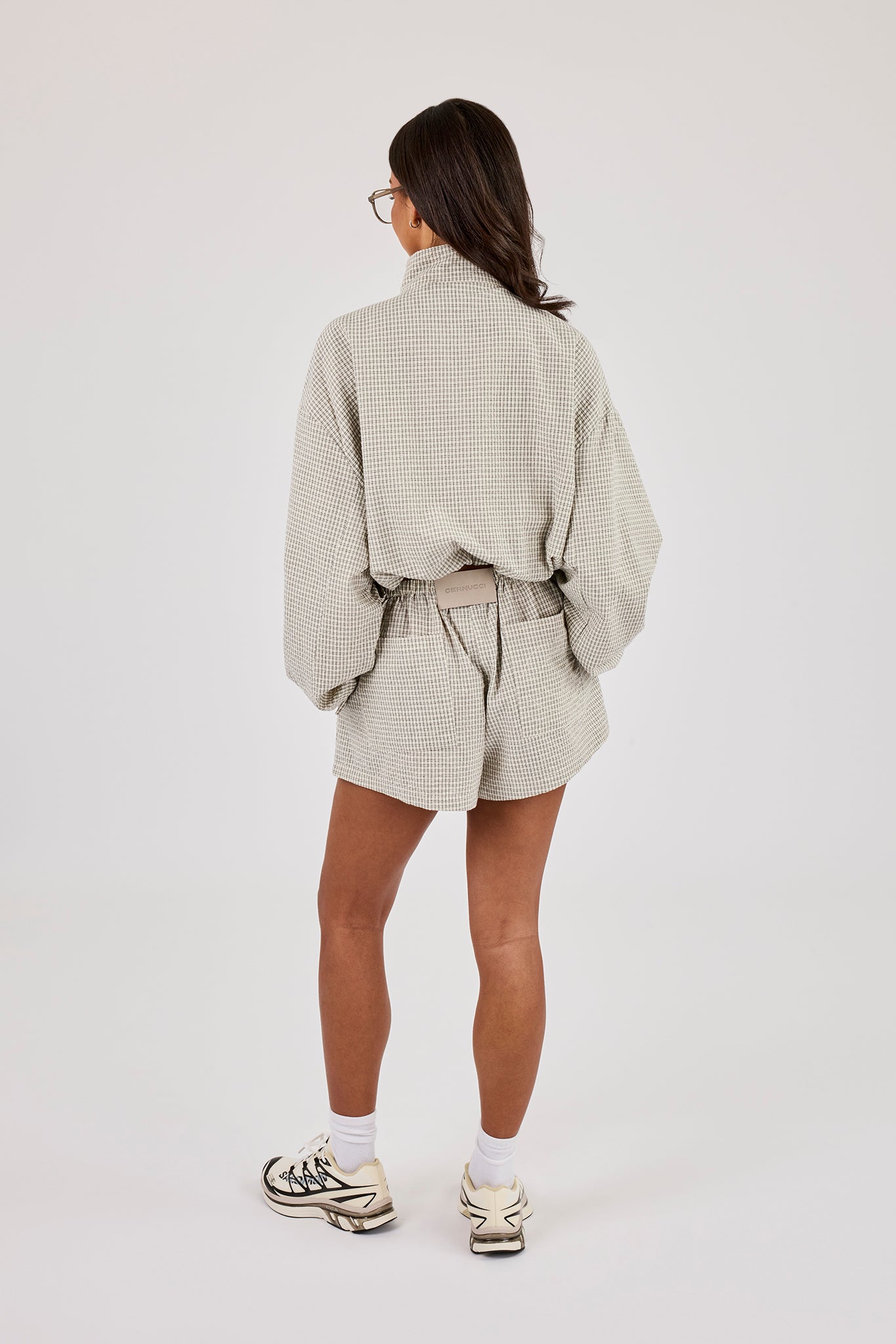 Check Twill Funnel Neck Jacket & Short & Off White