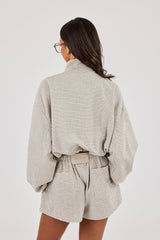 Check Twill Funnel Neck Jacket - Off White