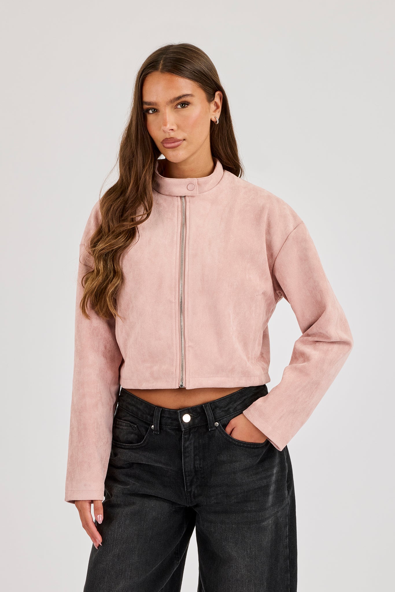Suede Biker Jacket - Dusty Pink