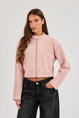 Suede Biker Jacket - Dusty Pink