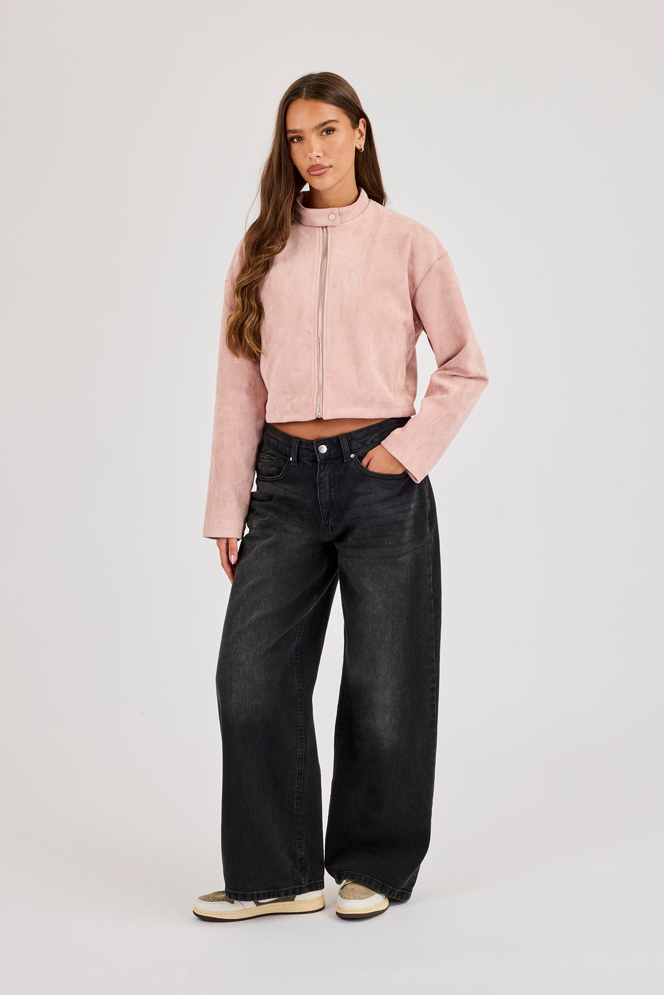 Suede Biker Jacket - Dusty Pink