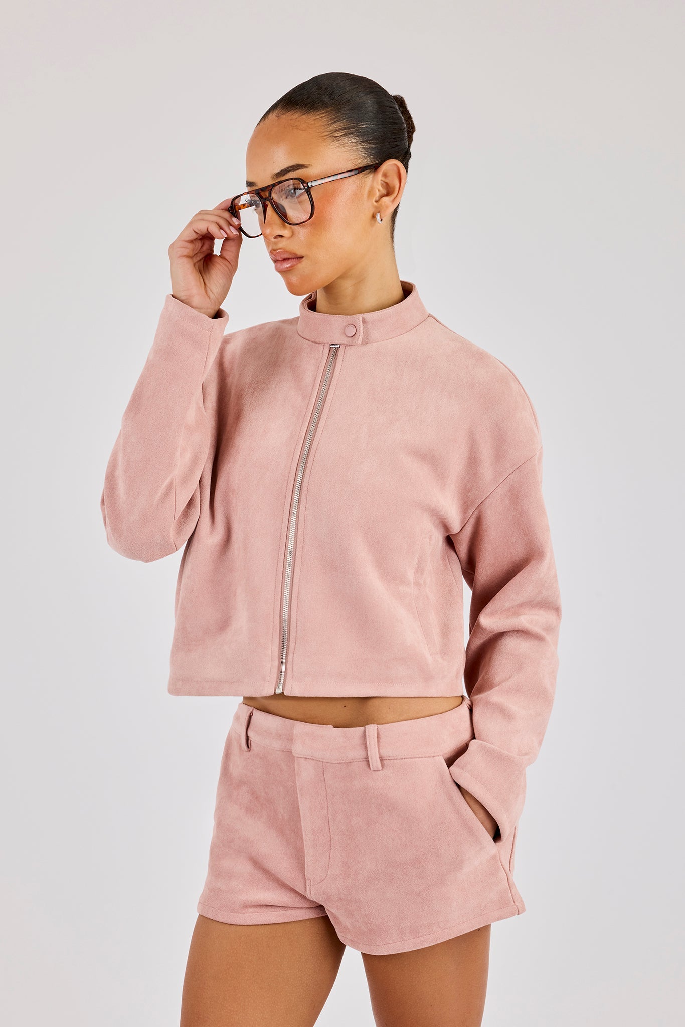 Suede Biker Jacket - Dusty Pink