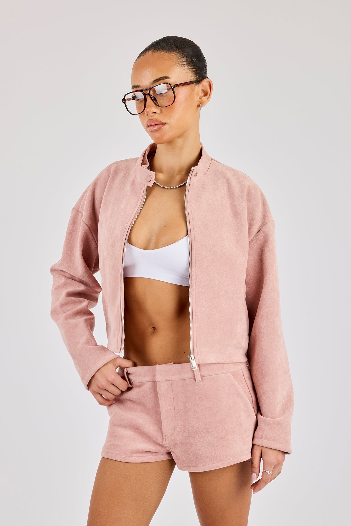 Suede Biker Jacket - Dusty Pink