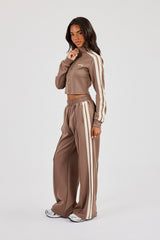 Fitted Taping Track Top & Wide Leg Track Pant - Taupe