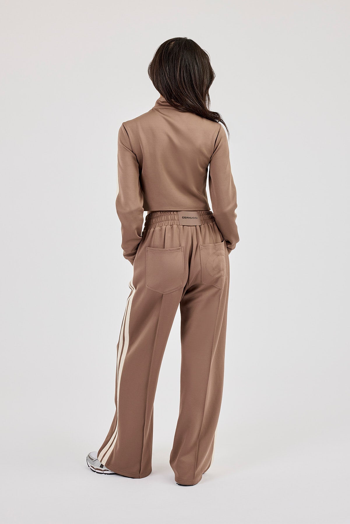 Fitted Taping Track Top & Wide Leg Track Pant - Taupe