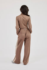 Fitted Taping Track Top & Wide Leg Track Pant - Taupe