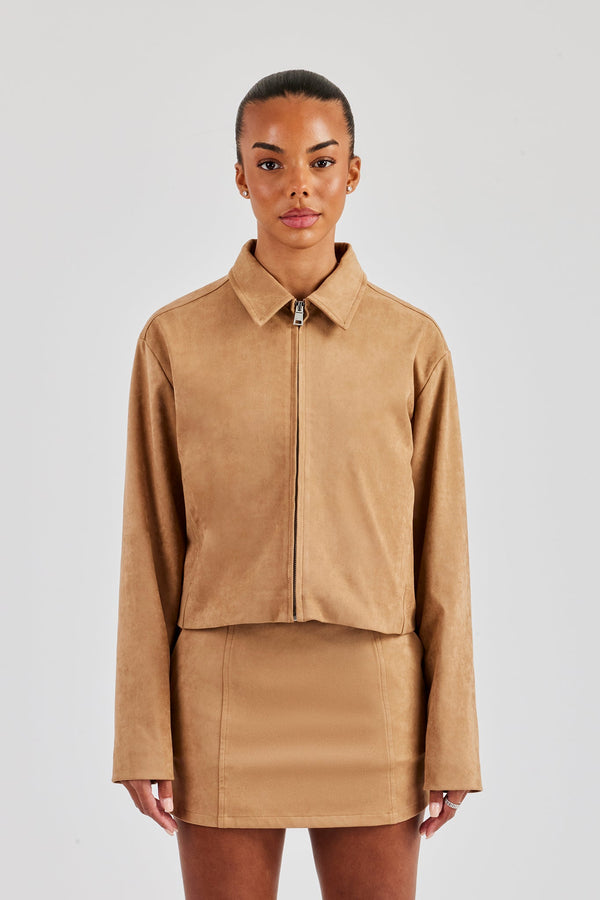 Suede Collared Jacket - Beige