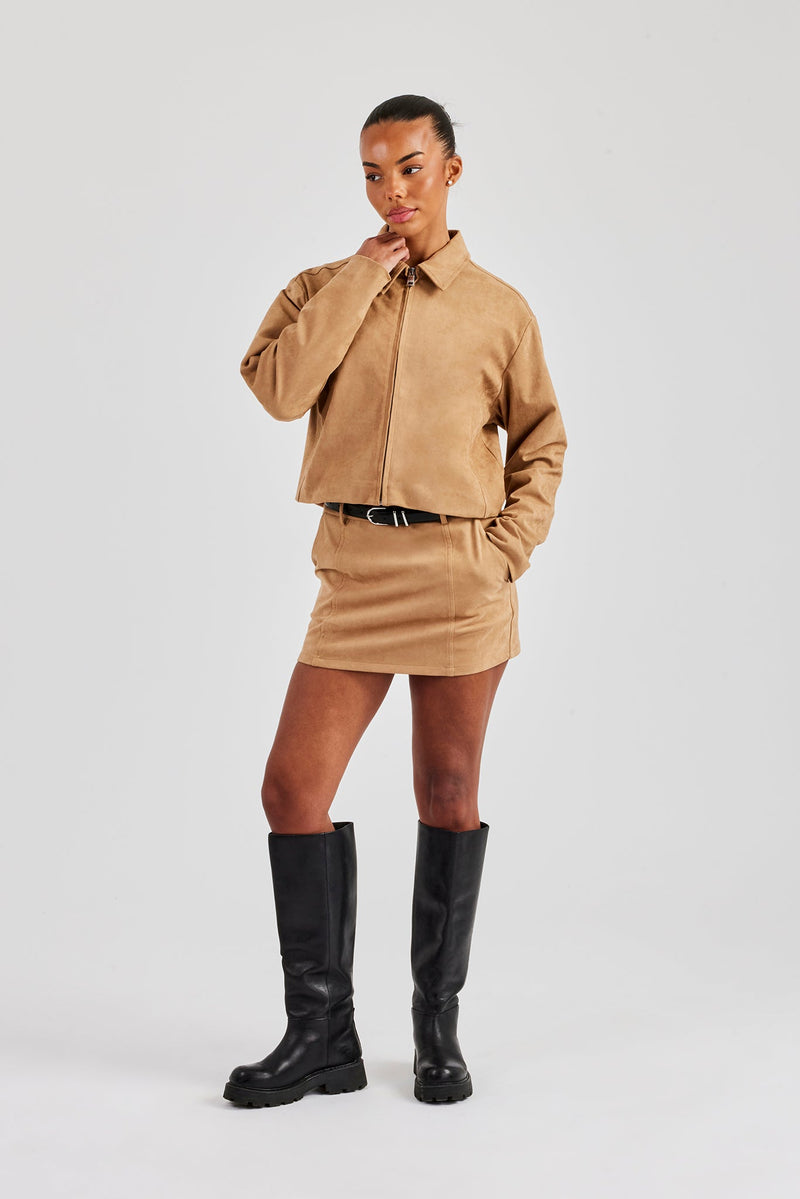 Suede Mini Skirt - Beige