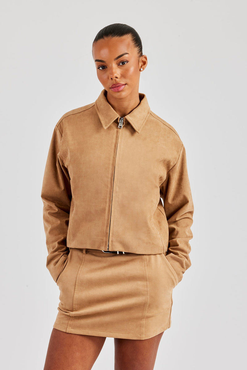 Suede Collared Jacket - Beige