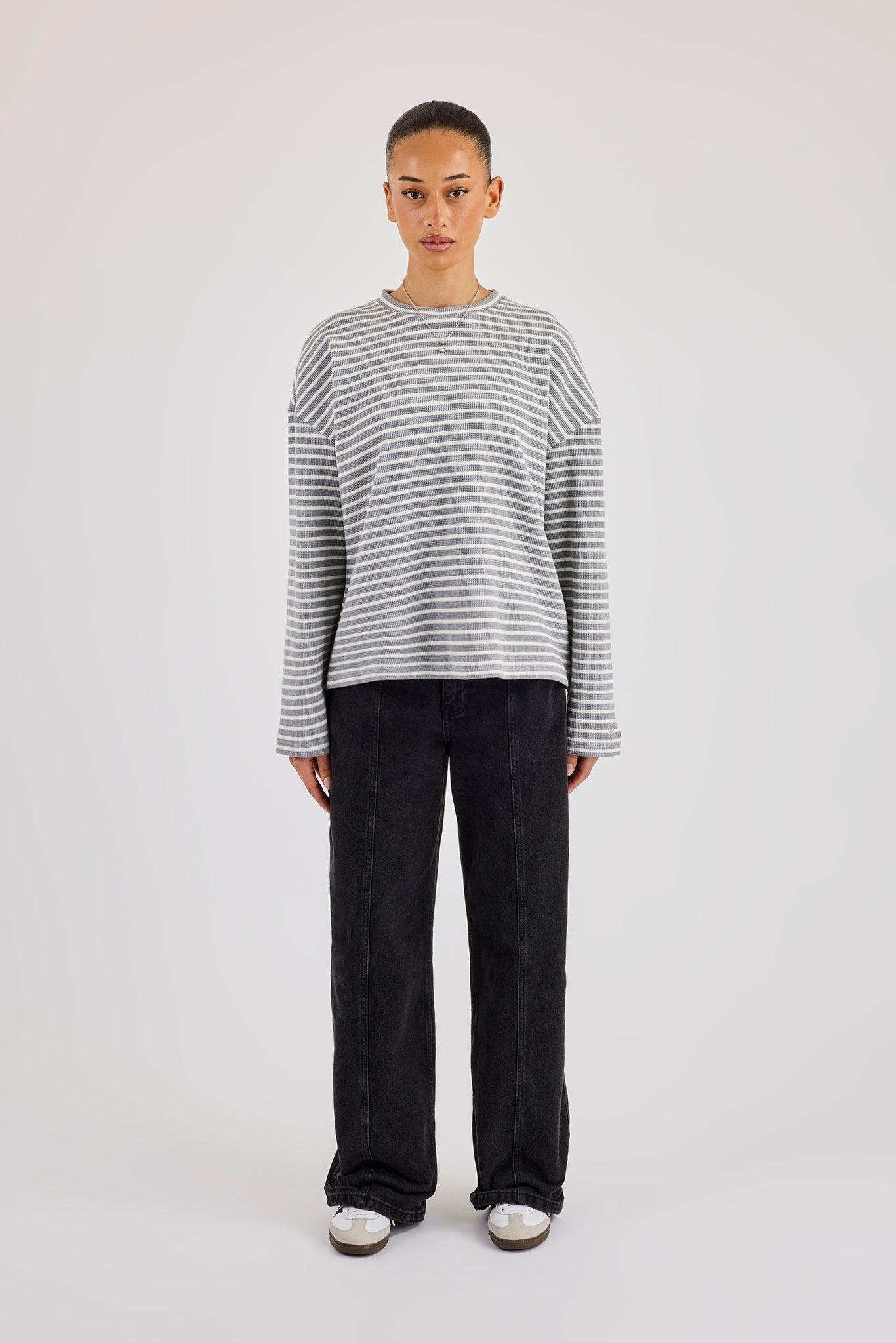 Waffle Stripe Long Sleeve T-Shirt - Grey