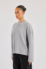 Waffle Stripe Long Sleeve T-Shirt - Grey