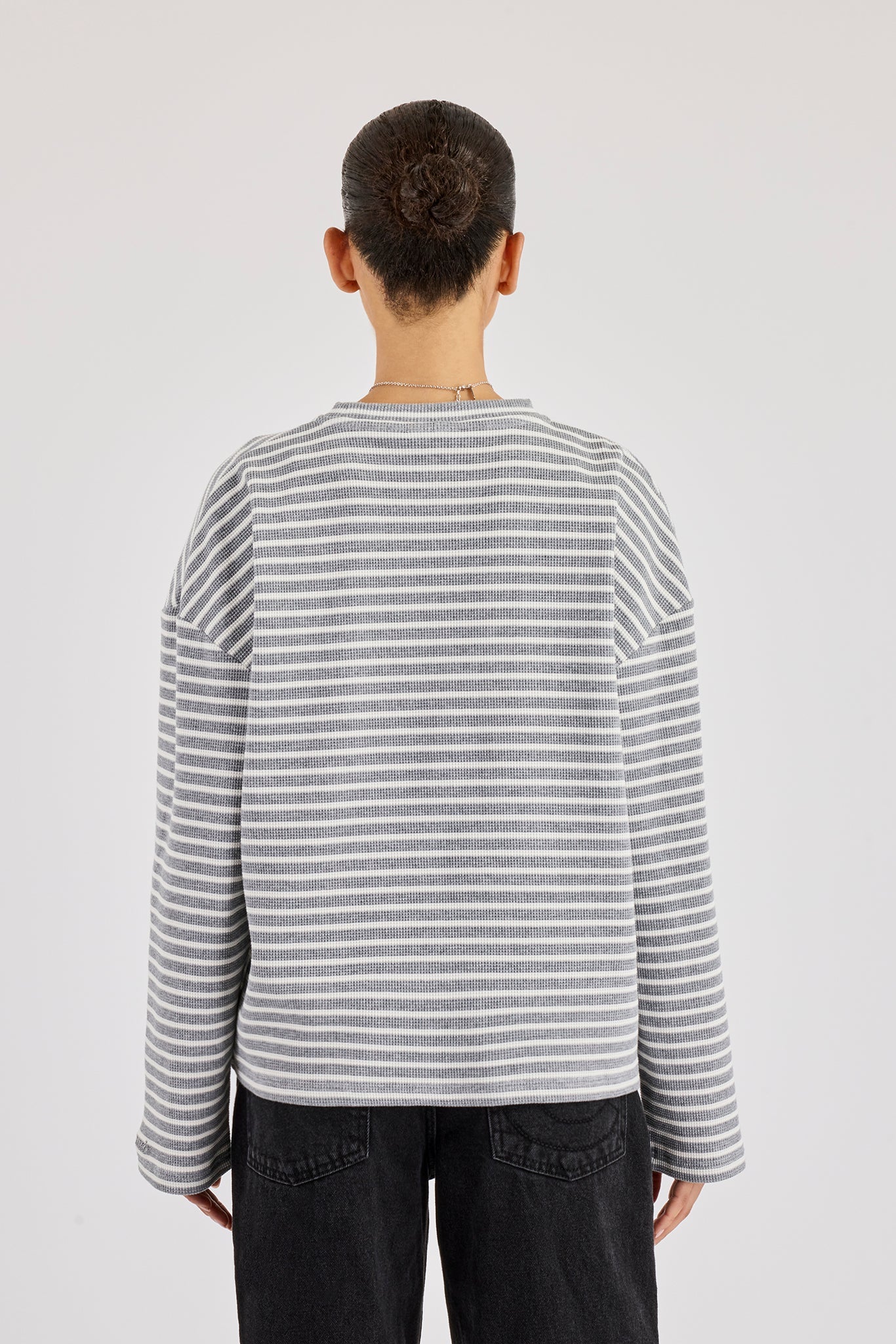 Waffle Stripe Long Sleeve T-Shirt - Grey