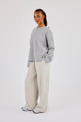 Waffle Stripe Long Sleeve T-Shirt - Grey