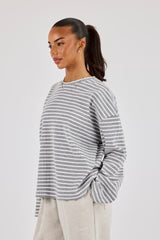 Waffle Stripe Long Sleeve T-Shirt - Grey