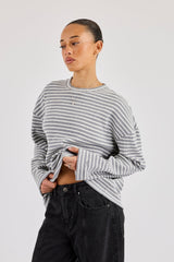 Waffle Stripe Long Sleeve T-Shirt - Grey
