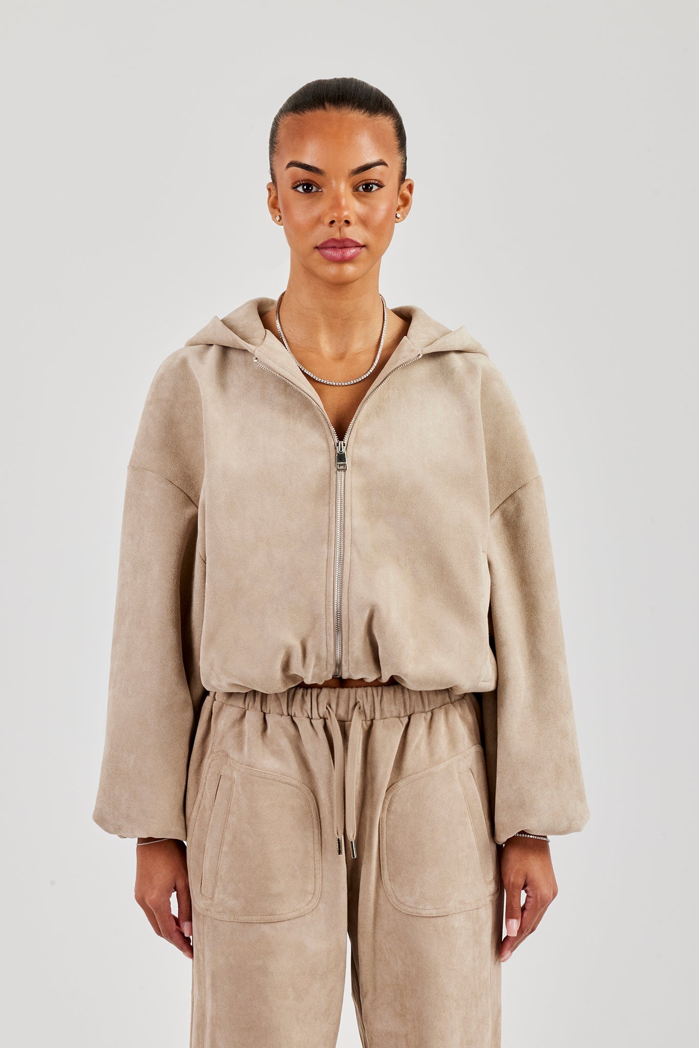 Suede Hooded Jacket - Beige