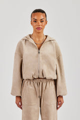 Suede Hooded Jacket - Beige
