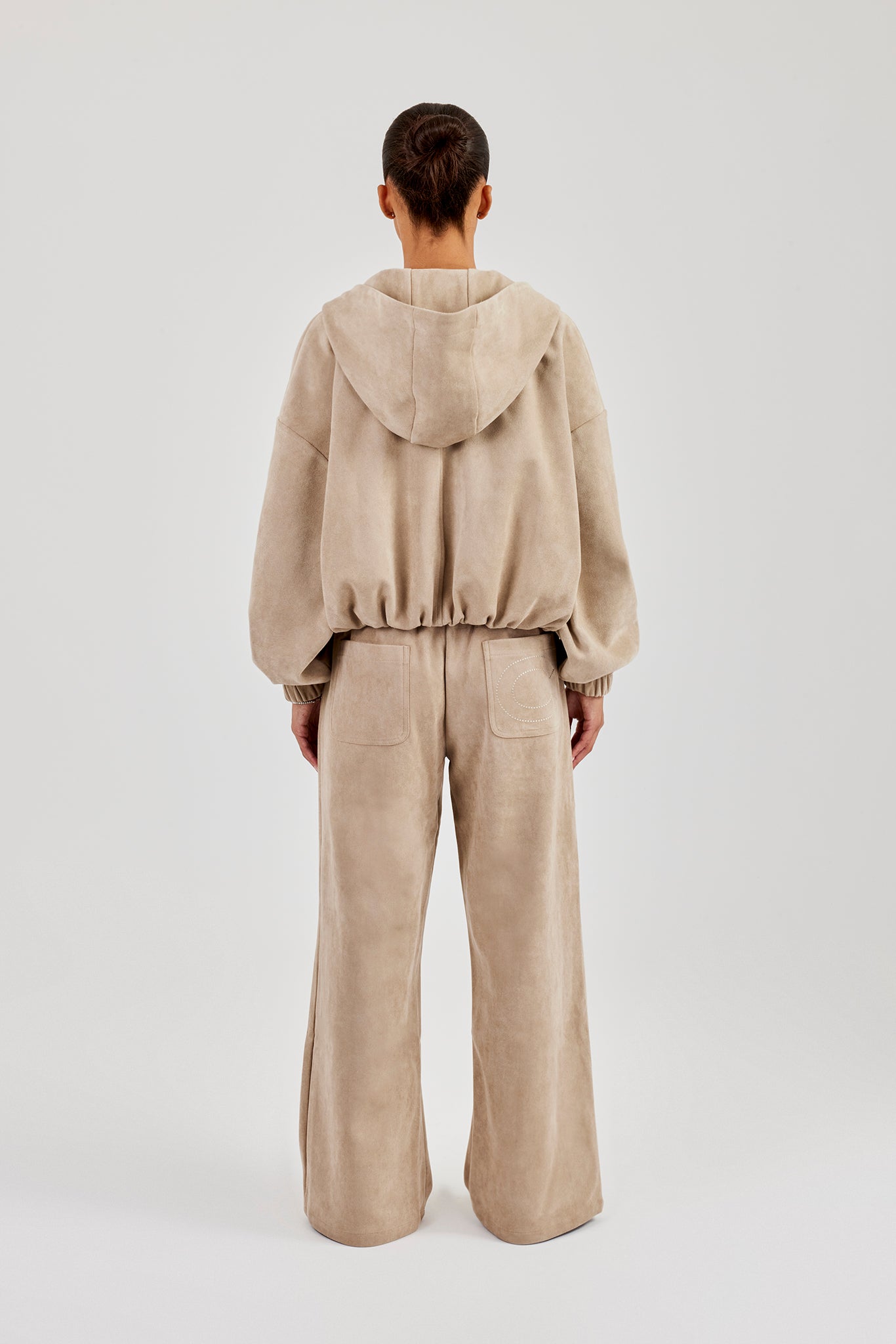 Suede Hooded Jacket and Trouser - Beige