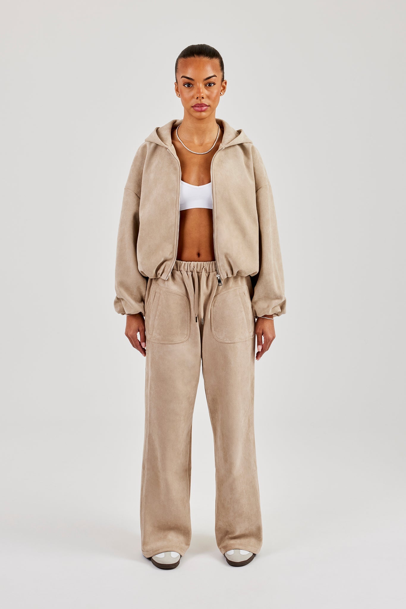 Suede Hooded Jacket and Trouser - Beige