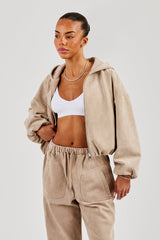 Suede Hooded Jacket - Beige
