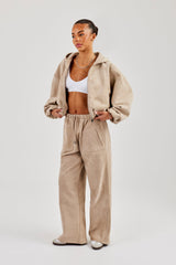 Suede Hooded Jacket and Trouser - Beige